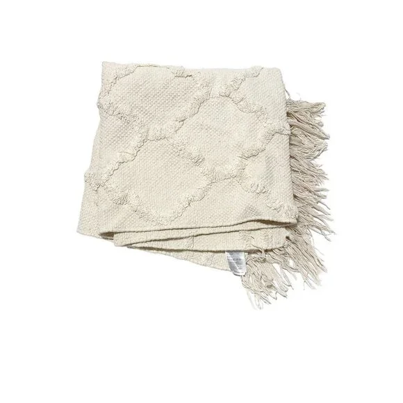 H&M Home Rectangular Tasseled Rug Light Beige 28X55 - Picture 7 of 7